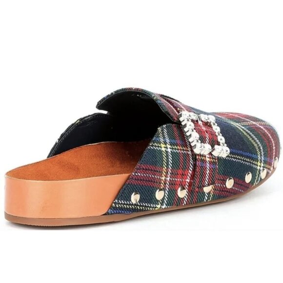 Gianni Bini GB Slip On Tartan Plaid Rhinestone Buckle Mule Clogs Sz. 5.5 - Picture 4 of 5